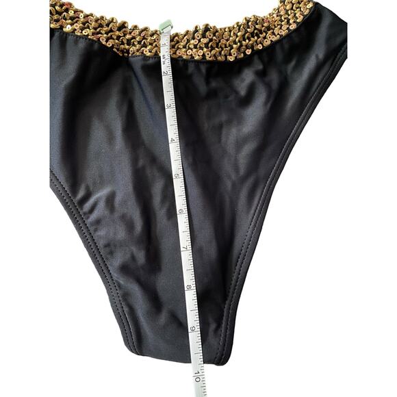 Egyptian Style 2 PCHi Waist Bikini Swim Size Large Black Gold Sequin Trim New - Picture 15 of 16